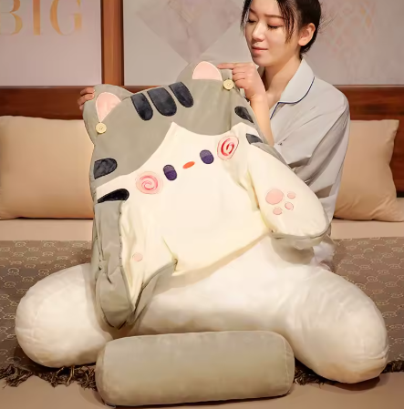 Cartoon Plush Backrest Pillow – Removable Headrest & Lumbar Support Cushion for Bed or Sofa