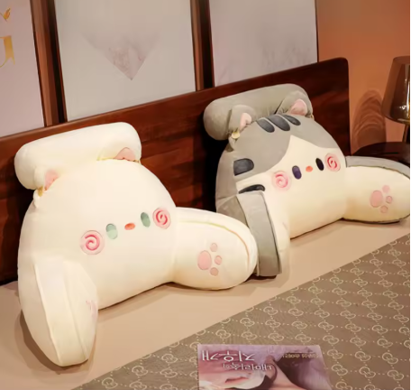 Cartoon Plush Backrest Pillow – Removable Headrest & Lumbar Support Cushion for Bed or Sofa