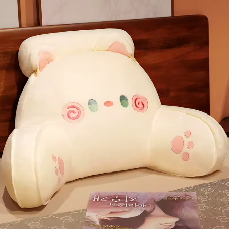 Cartoon Plush Backrest Pillow – Removable Headrest & Lumbar Support Cushion for Bed or Sofa