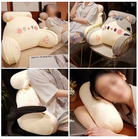 Cartoon Plush Backrest Pillow – Removable Headrest & Lumbar Support Cushion for Bed or Sofa