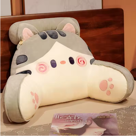 Cartoon Plush Backrest Pillow – Removable Headrest & Lumbar Support Cushion for Bed or Sofa